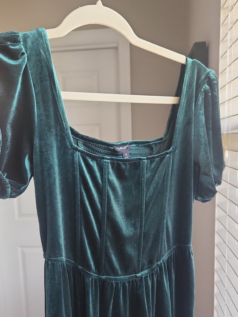 NWT By the River Dark Green Velvet Square-Neck Dress